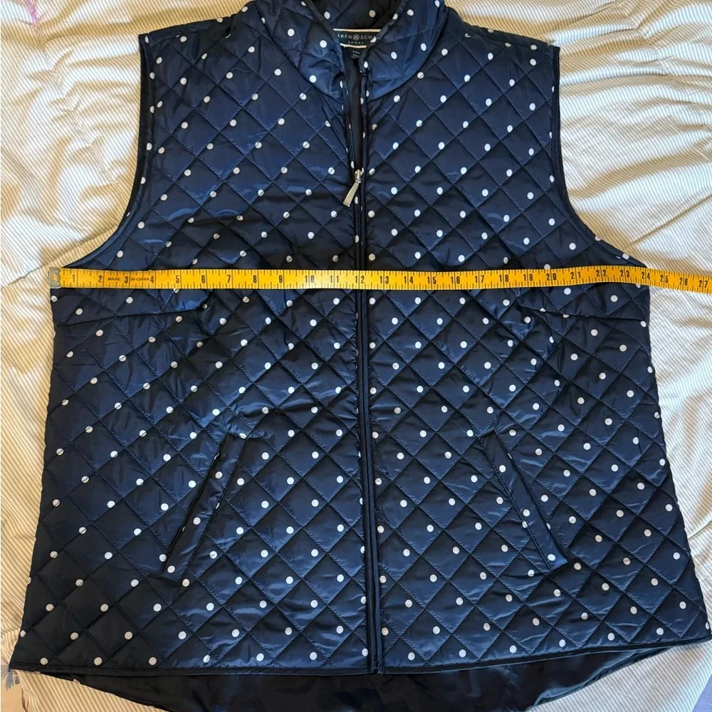 KAREN SCOTT Navy & White Polka Dot Quilted Vest XXL